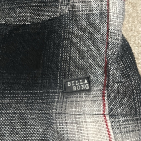 Billabong Wool Blend Plaid Peacoat Jacket Black Red White Snap Tab Closure-M - Picture 9 of 13